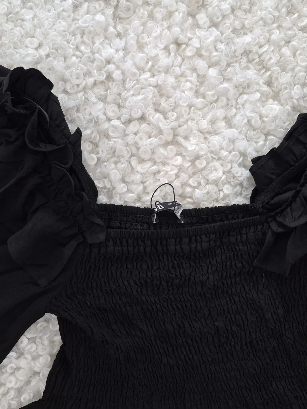 BNWT Zara Smocked Ruffled Puff Sleeve Crop Black Top S Cottagecore Boho Romantic - Picture 6 of 14